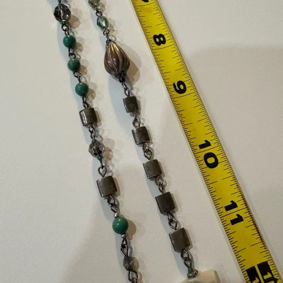 Turquoise & Silver Long Beaded Necklace + Bracelet - Picture 4 of 16